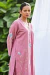 Buy_Bo tree_Pink Cotton Slub Embroidered Floral Motif Round Rose Radiance Kurta And Pant Set _Online_at_Aza_Fashions