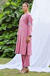 Shop_Bo tree_Pink Cotton Slub Embroidered Floral Motif Round Rose Radiance Kurta And Pant Set 