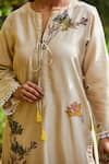 Bo tree_Beige Chanderi Embroidered Floral Motif Notched Breezy Blossom Kurta And Pant Set _Online_at_Aza_Fashions