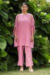 Buy_Bo tree_Pink Cotton Slub Embroidered Floral Motif Round Kaftan And Pant Set _at_Aza_Fashions