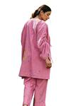 Bo tree_Pink Cotton Slub Embroidered Floral Motif Round Kaftan And Pant Set _Online_at_Aza_Fashions