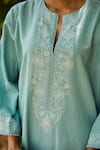 Bo tree_Blue Cotton Slub Embroidered Floral V Neck Tulip Tranquility Kurta And Salwar Set _Online_at_Aza_Fashions