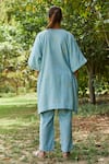 Shop_Bo tree_Blue Handloom Cotton Embroidered Floral Round Serene Kurta And Pant Set _at_Aza_Fashions