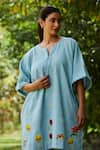 Buy_Bo tree_Blue Handloom Cotton Embroidered Floral Round Serene Kurta And Pant Set _Online_at_Aza_Fashions