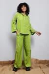 Buy_Leela By A_Green Tencel Lux Embroidered Jute Chinese Collar Shirt And Pant Set _at_Aza_Fashions