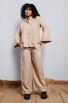 Buy_Leela By A_Beige Tencel Lux Embroidered Jute Chinese Collar Anchor Thread Shirt And Pant Set _at_Aza_Fashions