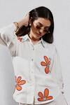 Buy_Leela By A_White Tencel Lux Applique Embroidered Jute Collar Shirt And Pant Set _Online_at_Aza_Fashions