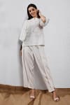 Buy_Leela By A_White Tencel Lux Embroidered Jute Notched Short Kurta And Dhoti Pant Set _at_Aza_Fashions