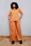 Buy_Leela By A_Orange Tencel Lux Applique Embroidered Circle French Knots Shirt And Pant Set _at_Aza_Fashions