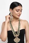 Buy_Ruby Raang_Green Pearls And Kundan Hand Embellished Long Pendant Necklace Set _at_Aza_Fashions