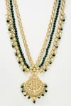 Buy_Ruby Raang_Green Pearls And Kundan Hand Embellished Long Pendant Necklace Set _Online_at_Aza_Fashions