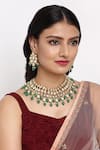 Buy_Ruby Raang_Green Beads And Kundan Hand Embellished Choker Necklace Set _at_Aza_Fashions