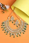 Shop_Ruby Raang_Green Beads And Kundan Hand Embellished Choker Necklace Set _at_Aza_Fashions