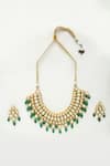 Ruby Raang_Green Beads And Kundan Hand Embellished Choker Necklace Set _Online_at_Aza_Fashions