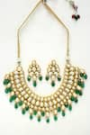 Buy_Ruby Raang_Green Beads And Kundan Hand Embellished Choker Necklace Set _Online_at_Aza_Fashions