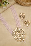 Shop_Ruby Raang_Pink Beads And Kundan Hand Embellished Long Pendant Necklace Set _at_Aza_Fashions