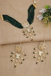 Shop_Ruby Raang_Green Beads And Kundan Hand Embellished Choker Necklace Set _at_Aza_Fashions