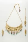 Ruby Raang_Gold Plated Beads And Kundan Embellished Choker Necklace Set _Online_at_Aza_Fashions