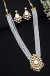 Shop_Ruby Raang_White Beads And Kundan Embellished Long Pendant Necklace Set _at_Aza_Fashions