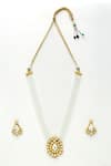 Ruby Raang_White Beads And Kundan Embellished Long Pendant Necklace Set _Online_at_Aza_Fashions