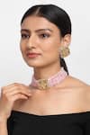 Buy_Ruby Raang_Pink Beads And Kundan Hand Work Choker Necklace Set _at_Aza_Fashions