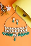 Shop_Ruby Raang_Green Kundan Stone Embellished Choker Necklace Set _at_Aza_Fashions