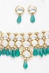 Buy_Ruby Raang_Green Kundan Stone Embellished Choker Necklace Set _Online_at_Aza_Fashions