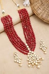 Buy_Ruby Raang_Maroon Kundan Embellished Multi Strand Necklace Set _at_Aza_Fashions