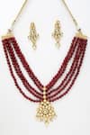 Ruby Raang_Maroon Kundan Embellished Multi Strand Necklace Set _Online_at_Aza_Fashions