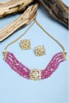 Buy_Ruby Raang_Pink Kundan Stone Embellished Choker Necklace Set _at_Aza_Fashions