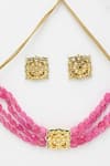 Ruby Raang_Pink Kundan Stone Embellished Choker Necklace Set _Online_at_Aza_Fashions