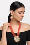 Buy_Ruby Raang_Orange Kundan Embellished Pendant Necklace Set _at_Aza_Fashions