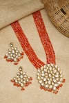 Shop_Ruby Raang_Orange Kundan Embellished Pendant Necklace Set _at_Aza_Fashions