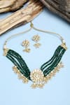 Shop_Ruby Raang_Green Kundan And Beads Embellished Necklace Set _at_Aza_Fashions