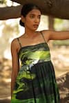 Shop_Doodlage_Green Upcycled Cotton Printed Scenic Straight Strap Dress_Online_at_Aza_Fashions