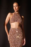 Itrh_Peach Net Embellished Crystal Band Collar Gilded Luxor Crop Top With Skirt_Online_at_Aza_Fashions