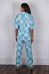 Shop_Nassh_Blue Linen Printed Checkered Stand Collar Shirt With Pant _at_Aza_Fashions