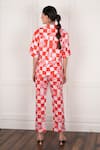 Shop_Nassh_Red Linen Printed Checkered Stand Collar Floral Shirt With Pant _at_Aza_Fashions