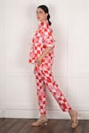 Nassh_Red Linen Printed Checkered Stand Collar Floral Shirt With Pant _Online_at_Aza_Fashions