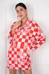 Buy_Nassh_Red Linen Checkered Stand Collar Pattern Dress _Online_at_Aza_Fashions