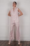 Buy_Nassh_Pink Linen Printed Zig-zag Shawl Collar Blazer With Bell Bottom Pant _at_Aza_Fashions