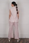 Shop_Nassh_Pink Linen Printed Zig-zag Shawl Collar Blazer With Bell Bottom Pant _at_Aza_Fashions