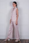 Nassh_Pink Linen Printed Zig-zag Shawl Collar Blazer With Bell Bottom Pant _Online_at_Aza_Fashions