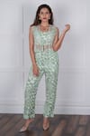 Buy_Nassh_Green Linen Printed Zig-zag Jacket Open Sheer Pant Set _at_Aza_Fashions