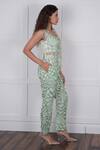 Buy_Nassh_Green Linen Printed Zig-zag Jacket Open Sheer Pant Set _Online_at_Aza_Fashions