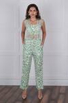 Shop_Nassh_Green Linen Printed Zig-zag Jacket Open Sheer Pant Set _Online_at_Aza_Fashions