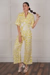 Buy_Nassh_Yellow Linen Printed Zig-zag Mandarin Collar Jumpsuit _at_Aza_Fashions