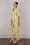 Nassh_Yellow Linen Printed Zig-zag Mandarin Collar Jumpsuit _Online_at_Aza_Fashions