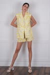 Buy_Nassh_Yellow Linen Printed Zig-zag Jacket Shawl Collar Shorts Set _at_Aza_Fashions