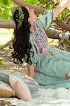 SUMMER BY PRIYANKA GUPTA_Green Cotton Lurex Embroidered Floral Round Gypsy Cube Dress _Online_at_Aza_Fashions